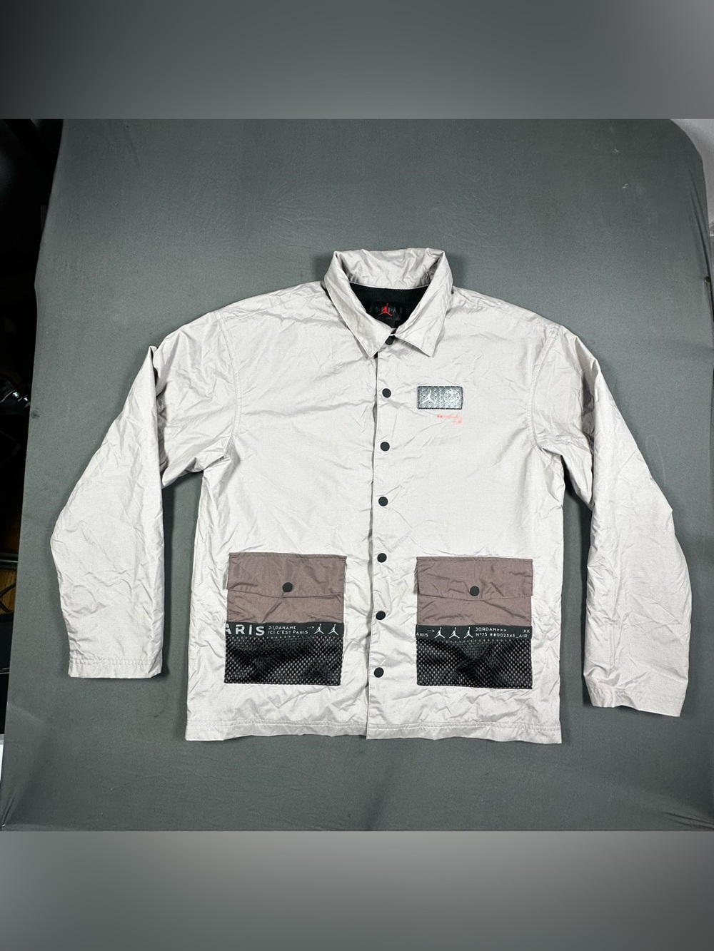 JORDAN BRAND PSG PARIS SAINT GERMAIN WOVEN TAUPE TAN BEIGE JACKET SZ M